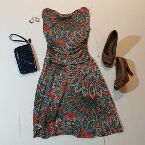 Kalijati Mandala print dress with ruched bodice